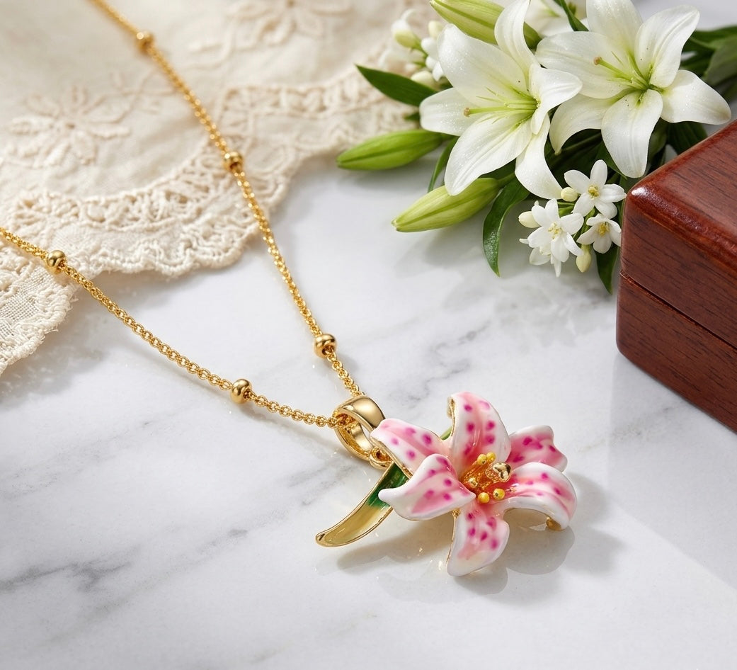 Pink Lily Blossom Necklace