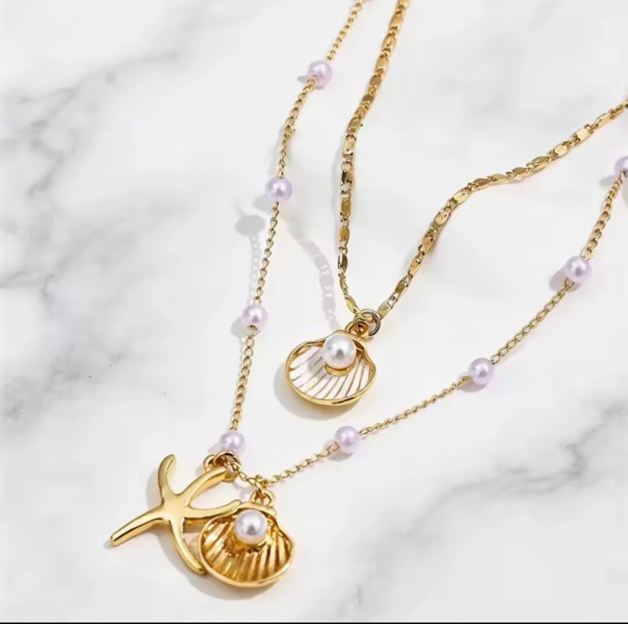 Starfish Shell Double Layer Necklace