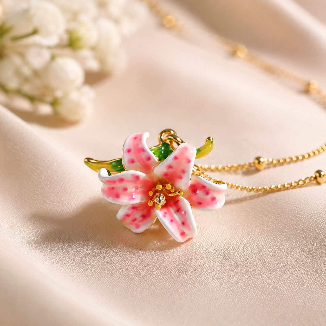 Pink Lily Blossom Necklace