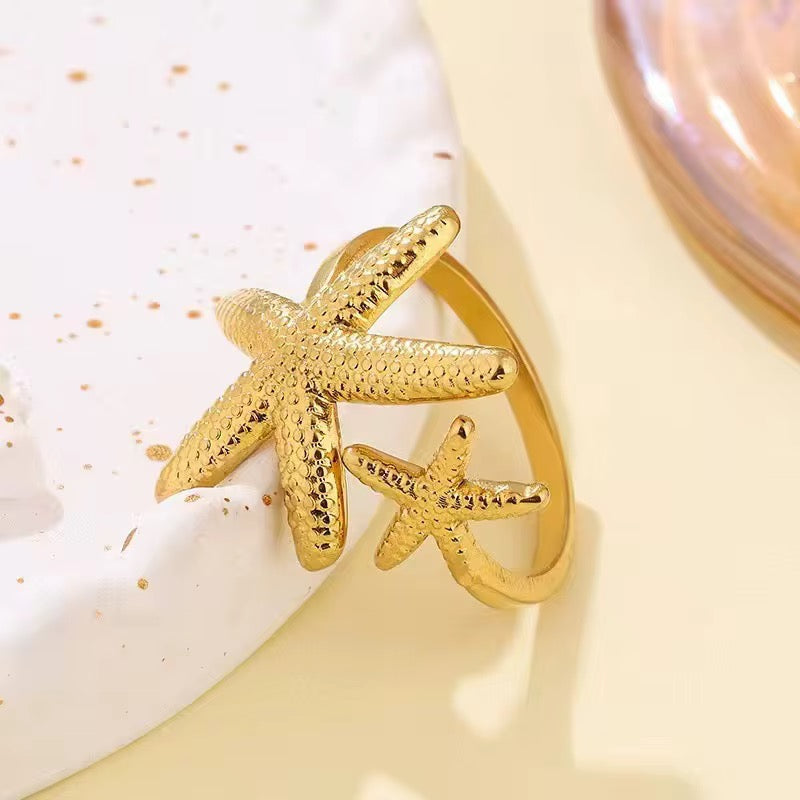 Ocean Starfish Shell Open Rings