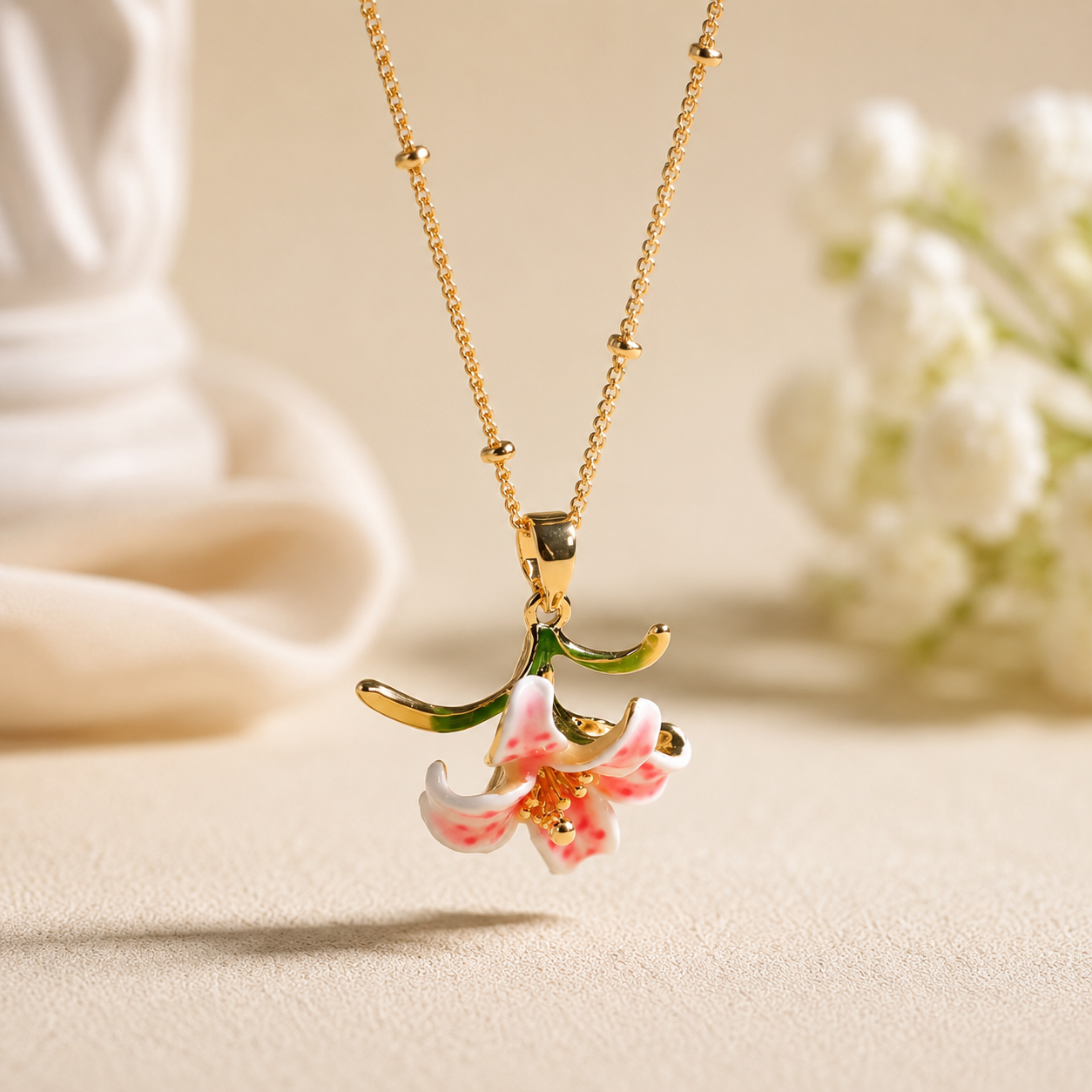 Pink Lily Blossom Necklace