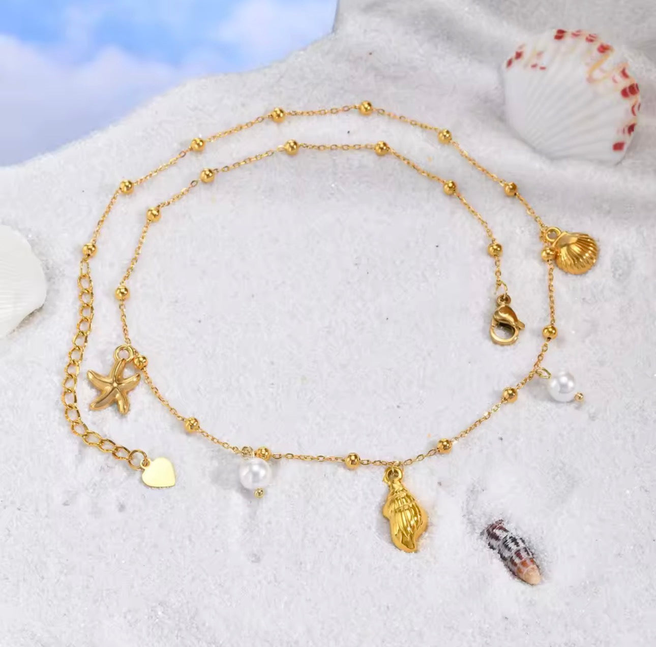 Pearl Shell Conch Starfish Necklace,