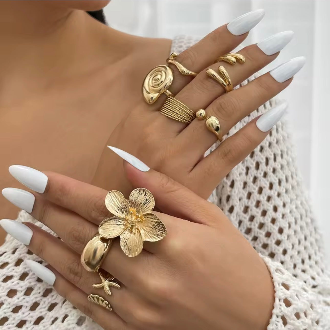 Vintage Metal Petal Flower Rings