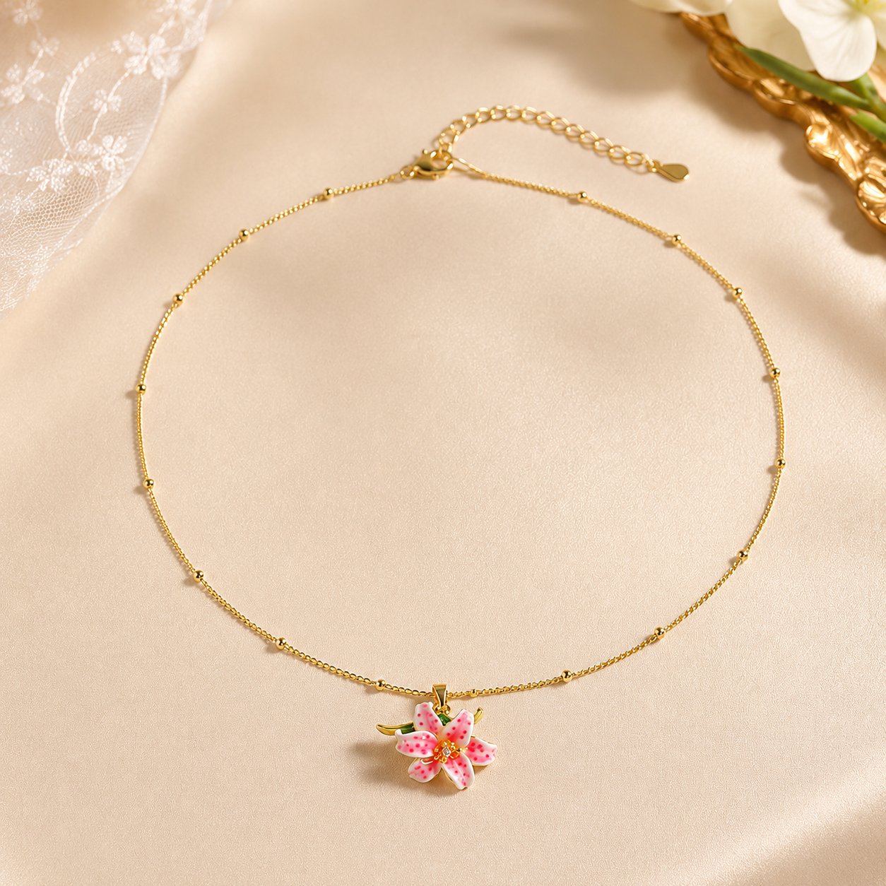 Pink Lily Blossom Necklace